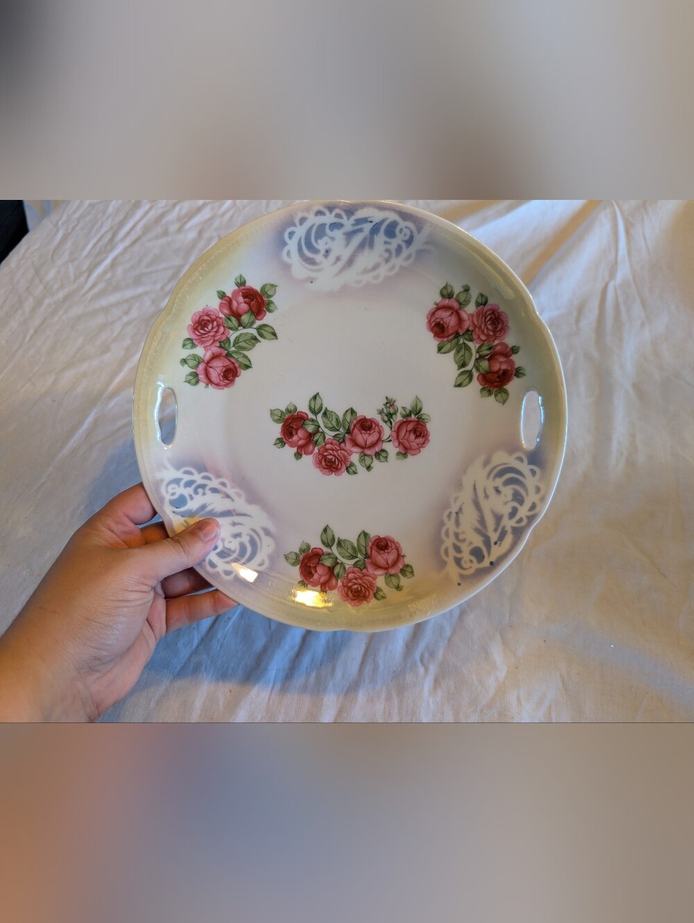 2/30$ Vintage Pink Rose Handled Serving Platter